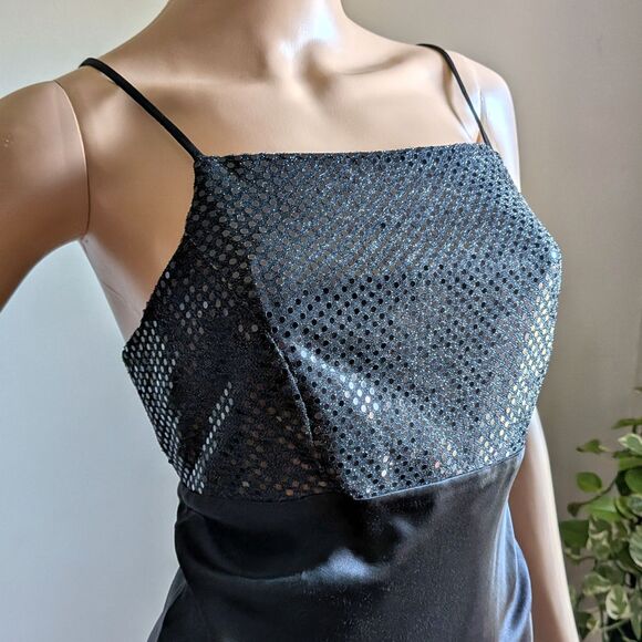 Vintage 90s Y2K Maurices Sequin Prom Gown Black Maxi Dress Strappy Siren Size 7 - Picture 5 of 11